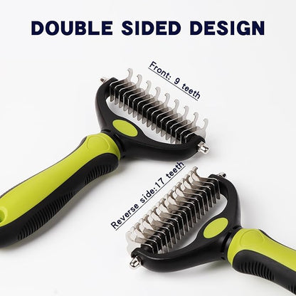 Dematting comb for Dogs, Cat deshedding Brush,Pet undercoat brushes, Dog Grooming Rakes for long haired Dogs-Double Sided Shedding,Dog brush for matted hair (Blue)