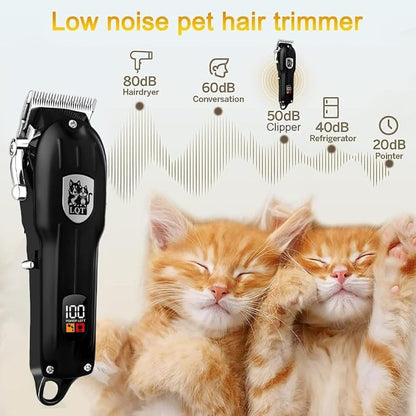 Dog Clippers for Grooming for Thick Coats, Professional Pet Hair Clippers Supplies Kit Low Noise Rechargeable Stainless Steel Hair Trimmer with Ceramic Blade for Dogs Cats Animals (Silver)