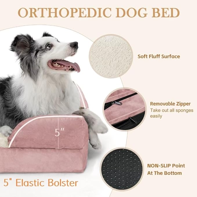 Jumbo Dog Bed, Waterproof Orthopedic Dog Bed, Jumbo Breed Dog Bed for Extra Large Dogs, PV Washable Dog Sofa Bed with Removable Cover & Non-Slip Bottom(Jumbo,Pink)