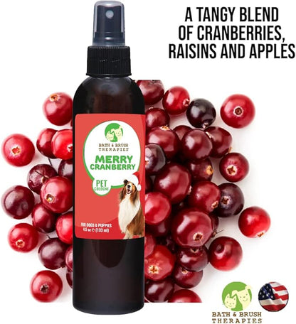 Bath & Brush Therapies® Merry Cranberry Pet Cologne 4.5 oz For Dogs | Long-Lasting Odor Eliminator | Paraben-Free | Biodegradable | Made in USA