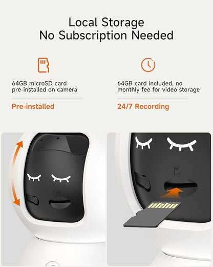 Indoor Camera, 3K Security Camera with 64GB Card, Dog/Cat/Pet Camera, 5G 2.4G Wi-Fi, Human/Pet/Facial AI Detection, 360 Pan Tilt Auto Tracking, 5MP Night Vision, Privacy Mode, Two-Way Audio