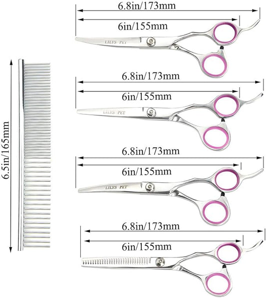 LILYS PET Professional PET DOG Grooming scissors suit,Cutting&Curved&Thinning shears (6.0")