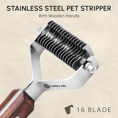 Flamia & Jabz Undercoat Rake for Dogs & Cats, Dematting Grooming Stripper Tool (16 Blades)