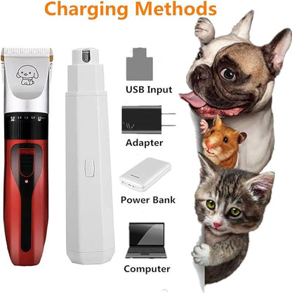 Dog Clippers and Nail Grinder Low Noise Cordless Rechargeable Dog Clippers and Nail Grinder for Grooming