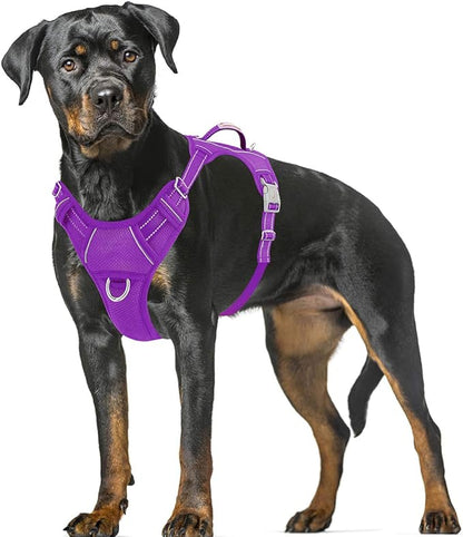 BARKBAY No Pull Dog Harness Large Reflective Dog Harness with Front Clip and Easy Control Handle for Walking Training Running with ID tag Pocket(Purple,XL)
