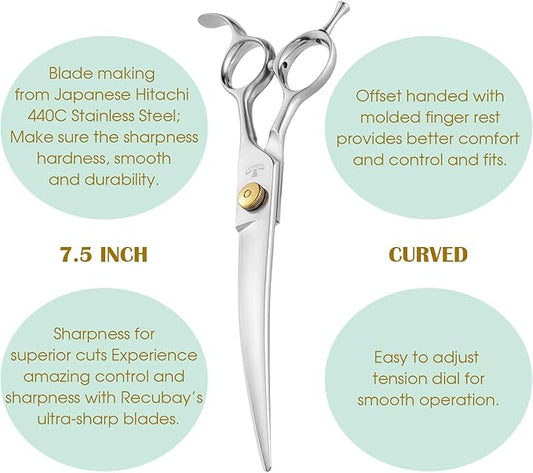 Gold Mantis Professional Dog Shears, 7.5" Curved Shear For All Breeds, Sharp and Smooth Scissoring Tools
