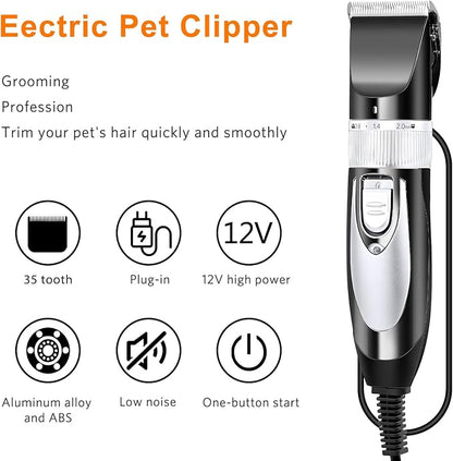 Mudder Electric Goat Clipper 12V High Power Dog Shaver Clipper for Grooming Low Noise Plug-in Pet Trimmer Grooming Clipper with 4 Guide Comb 1 Replacement Cutter Head 1 Cleaning Brush (Black)