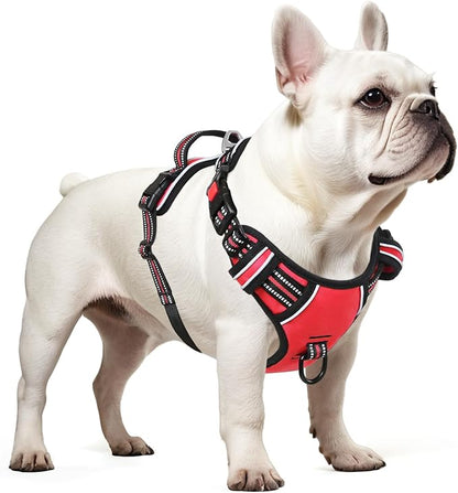 Timos Dog Harness Small Sized, No Pull with Neck Lockable Snap,No Choke Front Clip Dog Reflective Harness,Adjustable Metal Rings 3 Buckles,Easy Control Handle for Small Dogs Red S
