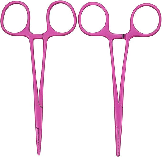Pet Colourful Stainless Steel Hemostat Hemostatic Forcep,Pet Ear Hair Pull Forcep,Bend Head and Straight Head kit (Pink)
