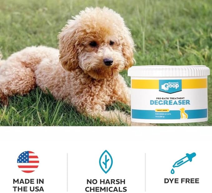 Groomer’s Goop Pre-Bath Pet Degreaser Treatment - Professional Strength Formula Removes Tough Oil & Grime from Dog & Cat Coats, Conditions Skin, Dye-Free - 14 oz Can