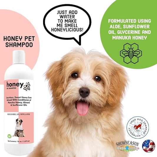 Honey Pet Shampoo for Dogs and Cats 16 oz. | Cruelty-Free | Paraben-Free | Biodegradable and Non-Toxic | Made in The USA