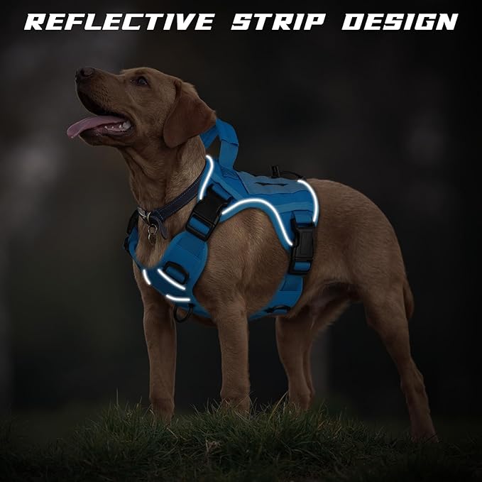 WINGOIN Blue Tactical Dog Harness for Medium Dogs, Heavy Duty No Pull Dog Harness with Handle, Adjustable Reflective Military K9 Pet Vest for Pitbull, Female, Male, Walking, Training, Hunting (M)