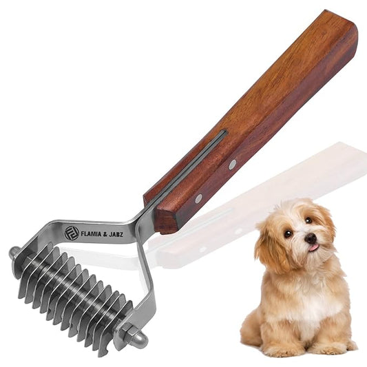 Flamia & Jabz Undercoat Rake for Dogs & Cats, Dematting Grooming Stripper Tool (12 Blades)