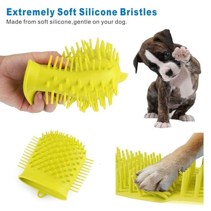 Idepet Dog Paw Cleaner Cup with Towel Pet Foot Washer Protable Dog Cleaning Brush for Puppy Cats Massage Grooming Dirty Claw (Green)