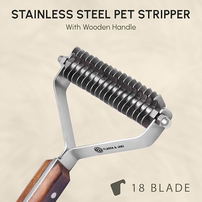 Flamia & Jabz Undercoat Rake for Dogs & Cats, Dematting Grooming Stripper Tool (18 Blades)