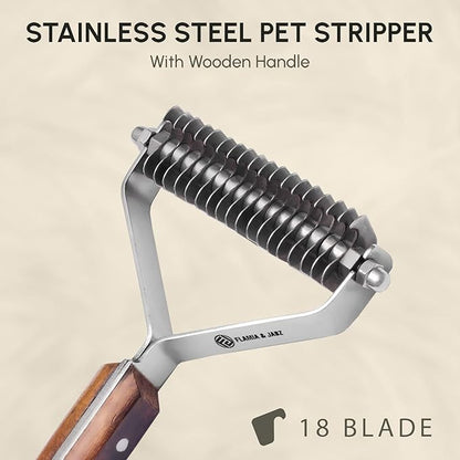 Flamia & Jabz Undercoat Rake for Dogs & Cats, Dematting Grooming Stripper Tool (18 Blades)