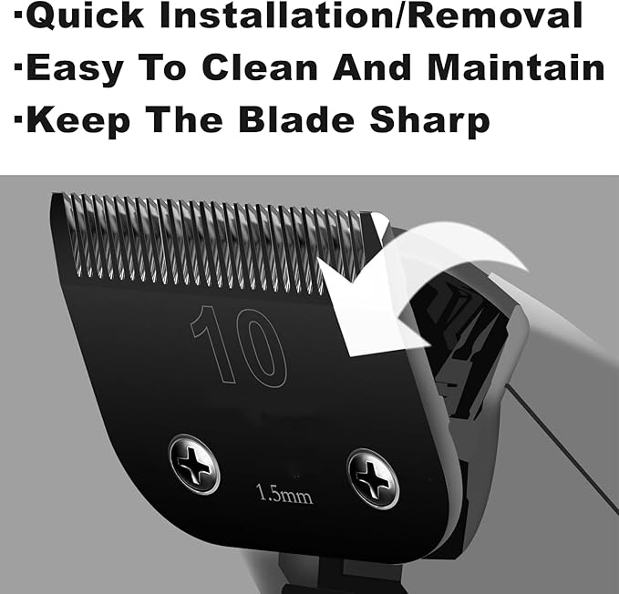 Detachable Pet Dog Grooming Clipper Blades, Size 10#,7FC,5FC,4FC,3-3/4FC, Made of Carbon-Infused Steel Blade and Stainless Steel Blade, Compatible with Most Andis,Oster A5/A6,Wahl KM Series, 5 Count.