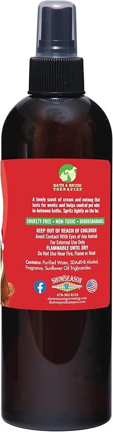 Bath & Brush Therapies® Egg Nog Pet Cologne For Dogs 12.5 oz | Long-Lasting Odor Eliminator | Paraben-Free | Biodegradable & Non-Toxic | Made in USA