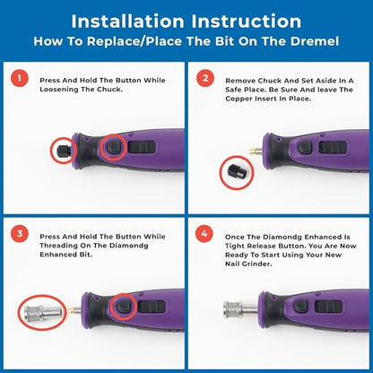 Diamondg - Professional Diamond Nail Rotary Nail Grinder Bit Dogs - Painless Nail Trimmer Bits Won't Pull Hair or Get Hot - Pack of 1 (Large)
