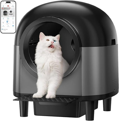 Automatic Cat Litter Box Self Cleaning,Smart Litter Box with 10 Safety Sensor Radars,100L Electric Cat Litter Boxes with Stairs for Multiple Cats,APP-Control,Advanced Odor Control OMCPET (Black)