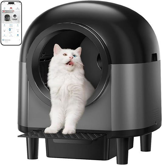 Automatic Cat Litter Box Self Cleaning,Smart Litter Box with 10 Safety Sensor Radars,100L Electric Cat Litter Boxes with Stairs for Multiple Cats,APP-Control,Advanced Odor Control OMCPET (Black)