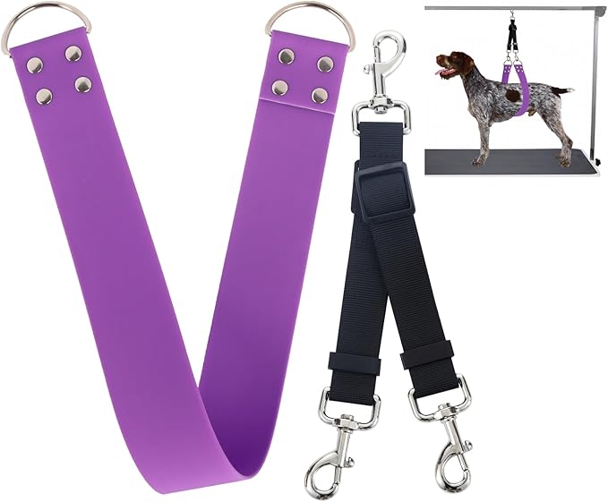 Pet Dog Grooming Belly Straps - Pet Dog Grooming Loops Purple Groomer Belly Support Band 2" Wide Waterproof Strong PVC Belly Loop Grooming Restraint for Pet Bathing Grooming (Purple-Short)