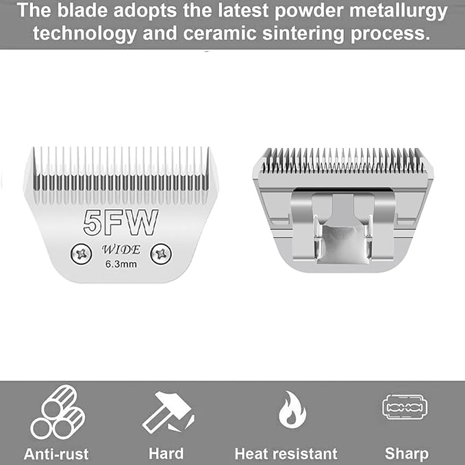 Wide Blades for Dog Grooming Blades Compatible with Andis,Oster A5,Wahl km10 Dog Clippers Stainless Steel Blades Blades for Animal Dog,Cat,Horse, (#5FW(6.3mm))