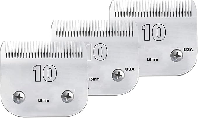 Dog Grooming Clipper Blade, Carbon Infused Steel, Ceramic Edge, 3-Pack #10, Compatible with Andis, Wahl, Oster