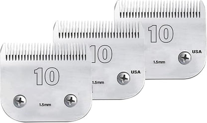 Dog Grooming Clipper Blade, Carbon Infused Steel, Ceramic Edge, 3-Pack #10, Compatible with Andis, Wahl, Oster