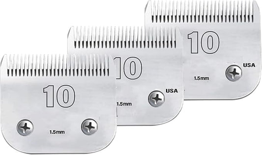 Dog Grooming Clipper Blade, Carbon Infused Steel, Ceramic Edge, 3-Pack #10, Compatible with Andis, Wahl, Oster