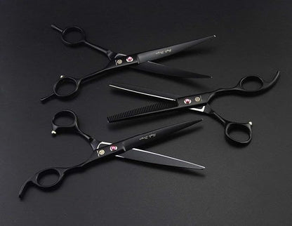 Purple Dragon 7.0 inch Rhinestone Decoration 3PCS Pet Grooming Scissors Dog Hair Cutting & Thinning Shears Set