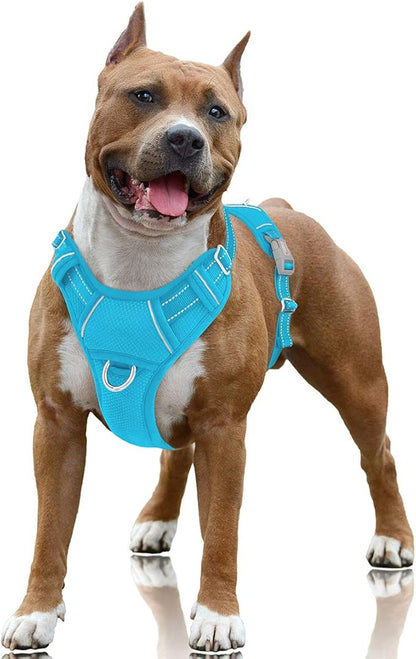 BARKBAY No Pull Dog Harness Large Reflective Dog Harness with Front Clip and Easy Control Handle for Walking Training Running with ID tag Pocket(Blue,L)