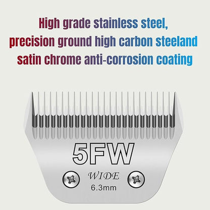 7FW+5FW+4FW Wide Blades for Dog Grooming, Compatible with Ainds, Oster A5, Wahl Km10 and Other Series Clippers, Cut Length 1/8"(3.2mm) to 3/8" (9.5mm), Fit for Larger Animals