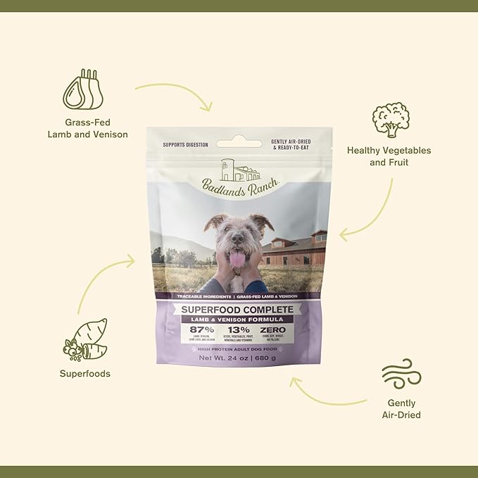 Superfood Complete, Air-Dried Adult Dog Food - High Protein, Zero Fillers, Superfood Nutrition by Katherine Heigl (24 oz., Lamb & Venison)