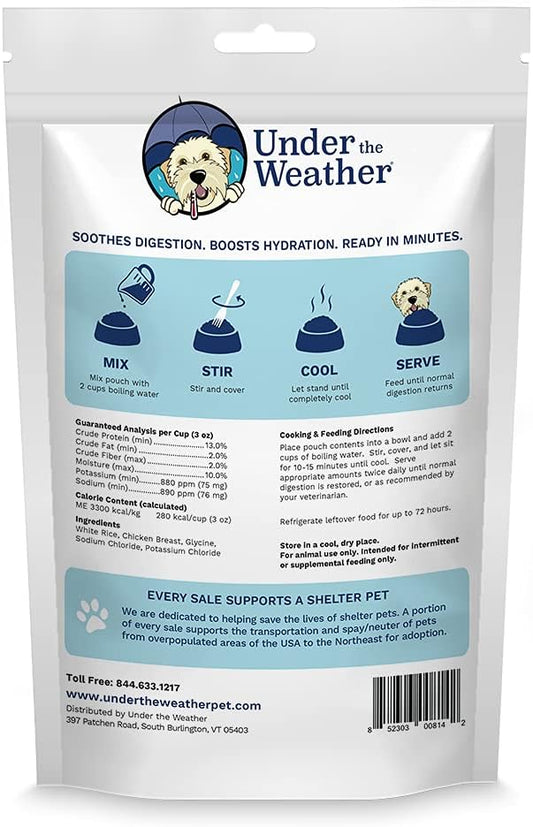 Under the Weather Bland Diet for Dogs | Easy to Digest for Sick Dogs | Always Be Ready | Contains Electrolytes - All Natural Freeze Dried 100% Human Grade Meats | 1 Pack - Chicken, Rice - 6oz