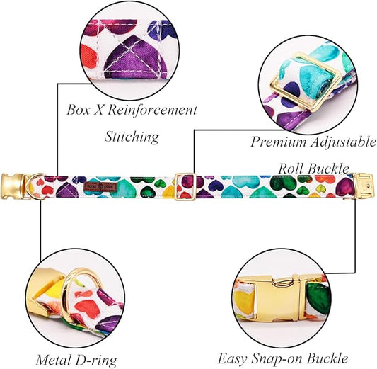 Lionet Paws Valentine Day Dog Collar, Heavy-Duty Cute Colorful Heart Pattern Pet Collar with Metal Buckle Necklace for Large Dog Gift, XLarge, Neck 16-26 inches