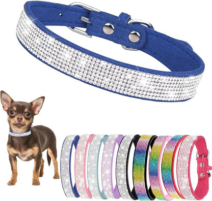 Diamond XS Dog Collar Girl, Bling Dog Collar with Rhinestone Crystal Glitter Female Dog Collars for Puppy XXS XS Small Dogs and Cats, Blue, XS