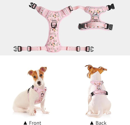 Timos No Pull Dog Harness,NO Need Go Over Dogs Head 3 Snap Buckles Reflective Oxford No Choke Harness with Front & Back 2 Metal Leash Clips Soft Padded for Small Medium Large Dogs Pink S