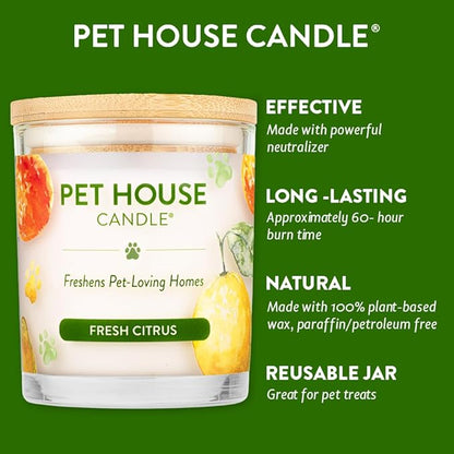 One Fur All Pet House Candle 2 Pack - Plant-Based/Soy Candle - Clean Burning Scented Candles, Long Lasting Pet Odor Candle for Home - Fresh Citrus