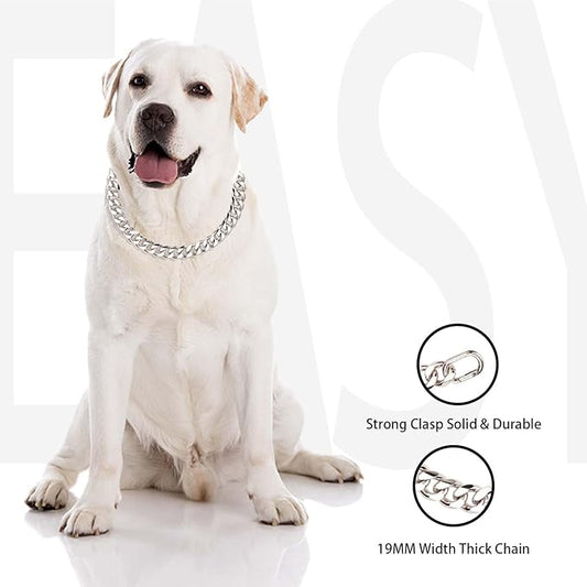 Cuban Link Chain Dog Durable Light Metal Dog Collar Silver Chain for Dog Cute Fashion Jewelry Accessories for Dogs Bulldog Pitbulls (19MM)(12)