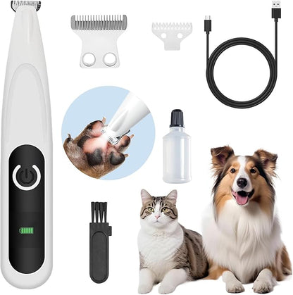 Upgraded Dog Paw Trimmer with LED Light, Low Noise Cat Clipper for Grooming, 18mm Widen Blade Digital Display Pet Paw Trimmer for Paws, Ears, Face, Waterproof Rechargeable Paws Clipper for Dog Cat