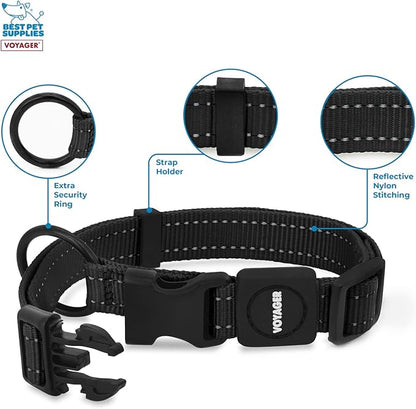 Best Pet Supplies Reflective Dog Collar with Adjustable Length, Heavy-Duty Buckle, and Strong Leash D-Ring, Training, Walking, Jogging Accessory for Small, Medium, and Large Breeds - Black, M