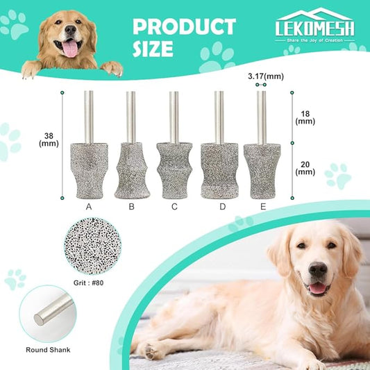 Dog Nail Grinder Bits - 1/8" Pet Nail Grinder Wheel for Dogs and Cats, Animal Diamond Rotary Bit for Home Grooming Tools and Animal Nail Care
