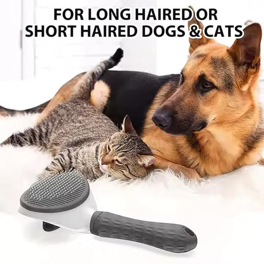 Self-Cleaning Pet Brush - One-Click Release Dog and Cat Grooming Tool with Oval Design for Easy Deshedding and Massage, Available in Sky Blue and Grey