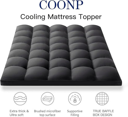 COONP California King Mattress Topper, Extra Thick Pillowtop, Cooling Plush Mattress Pad Cover Bed Topper Protector with 8-21 Inch Deep Pocket (Black, California King)