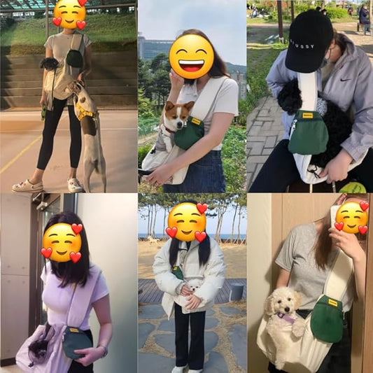 Ollie&Bonnie Dog Sling Carrier for Small Dogs, Hands-Free Design, Floor Support Pad, Cushioned Adjustable Shoulder Strap, Suitable for Puppies and Pets.