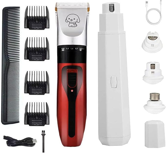 Dog Clippers and Nail Grinder Low Noise Cordless Rechargeable Dog Clippers and Nail Grinder for Grooming