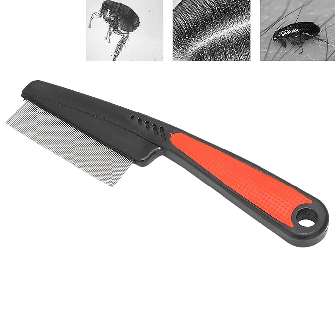 Fine Tooth Comb, Stainless Steel High Strength Teeth Hair Combs No Slip Grip Handle Brush Pet Tear Remover Combs Fine Tooth Dandruff Remove Comb Grooming Tool