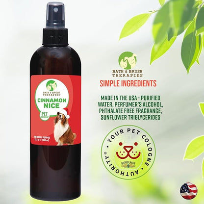 Bath & Brush Therapies® Pet Cologne Cinnamon Nice For Dogs 12.5 oz | Long-Lasting Odor Eliminator | Paraben-Free | Biodegradable & Non-Toxic | Made in USA