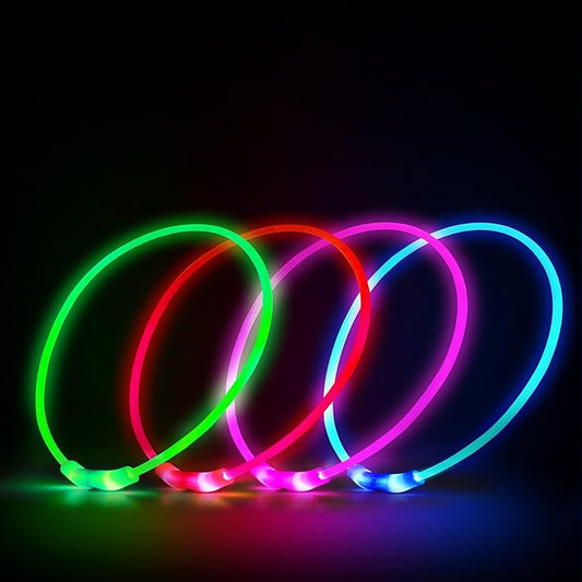 LED Dog Collar, Rechargeable Light Up Dog Collars,IP67 Waterproof Dog Lights for Night Walking，Adjustable, Reusable Safety Necklace for Small Medium Large Dogs (Pink)